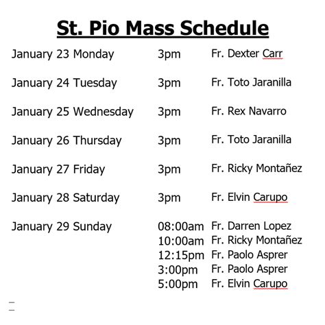 padre pio ayala feliz mass schedule|Mass Schedule .
